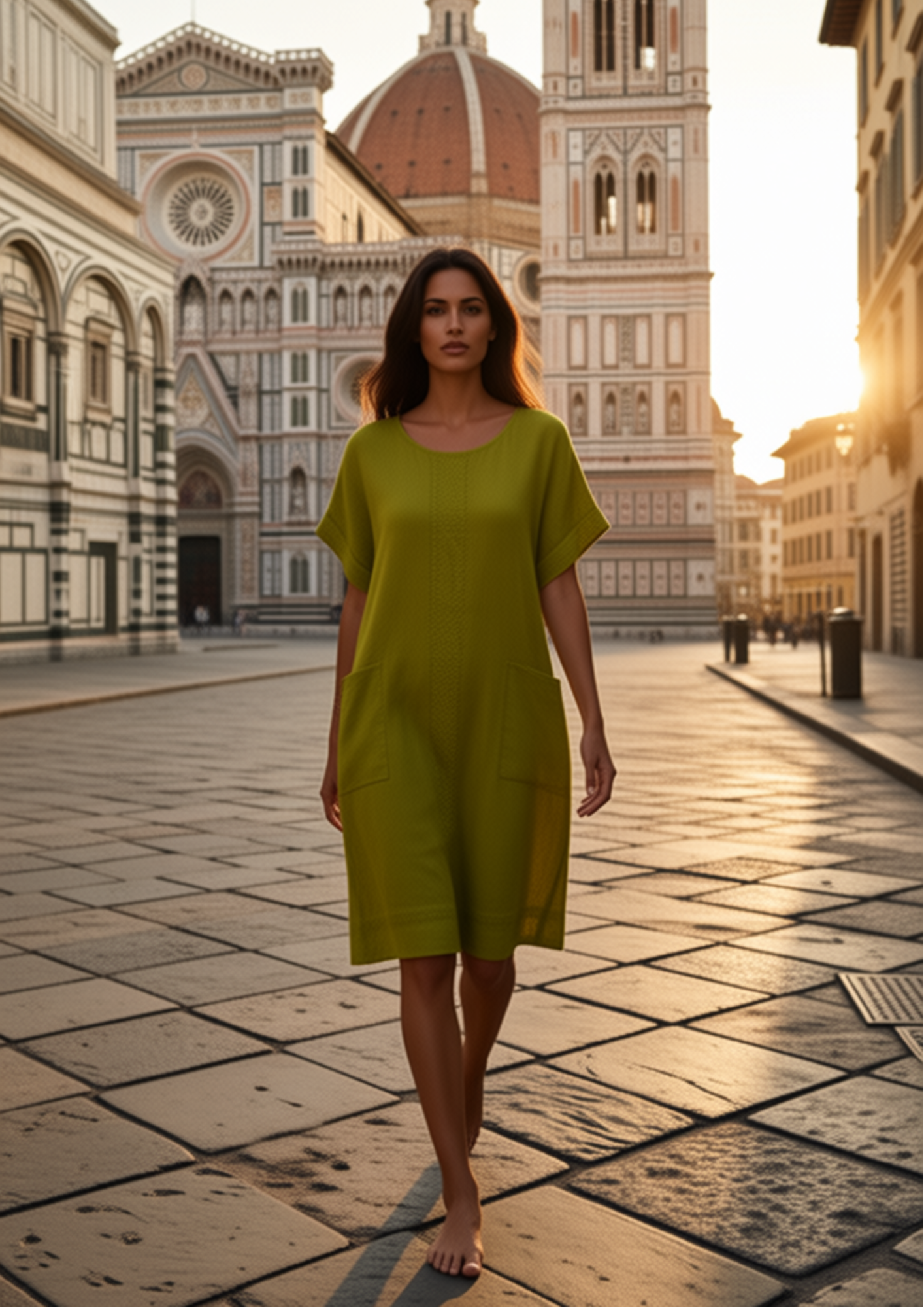 100% Linen short dress Pistachio green