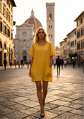 100% linen yellow short dress