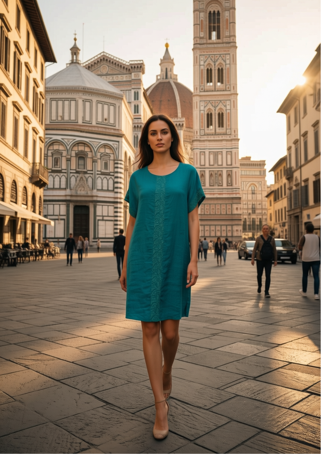 Vestido Corto - Turquesa - Lino 100%