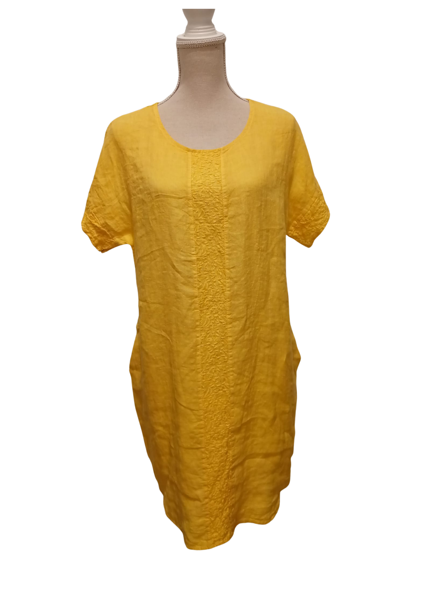 100% linen yellow short dress