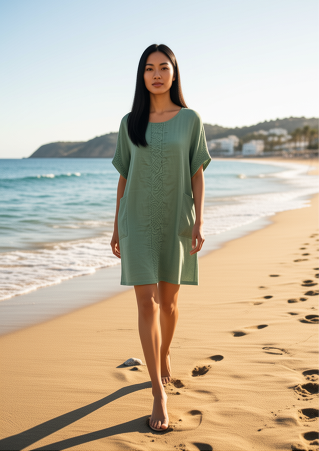 Vestido Corto - Verde Agua - Lino 100%