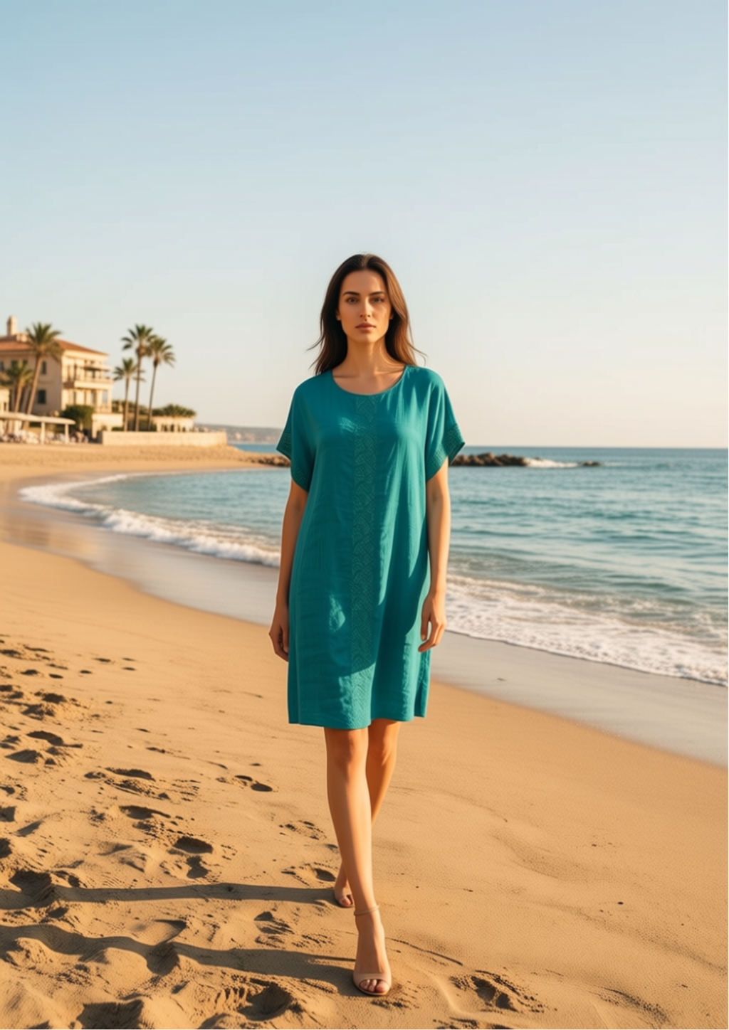 Vestido Corto - Turquesa - Lino 100%