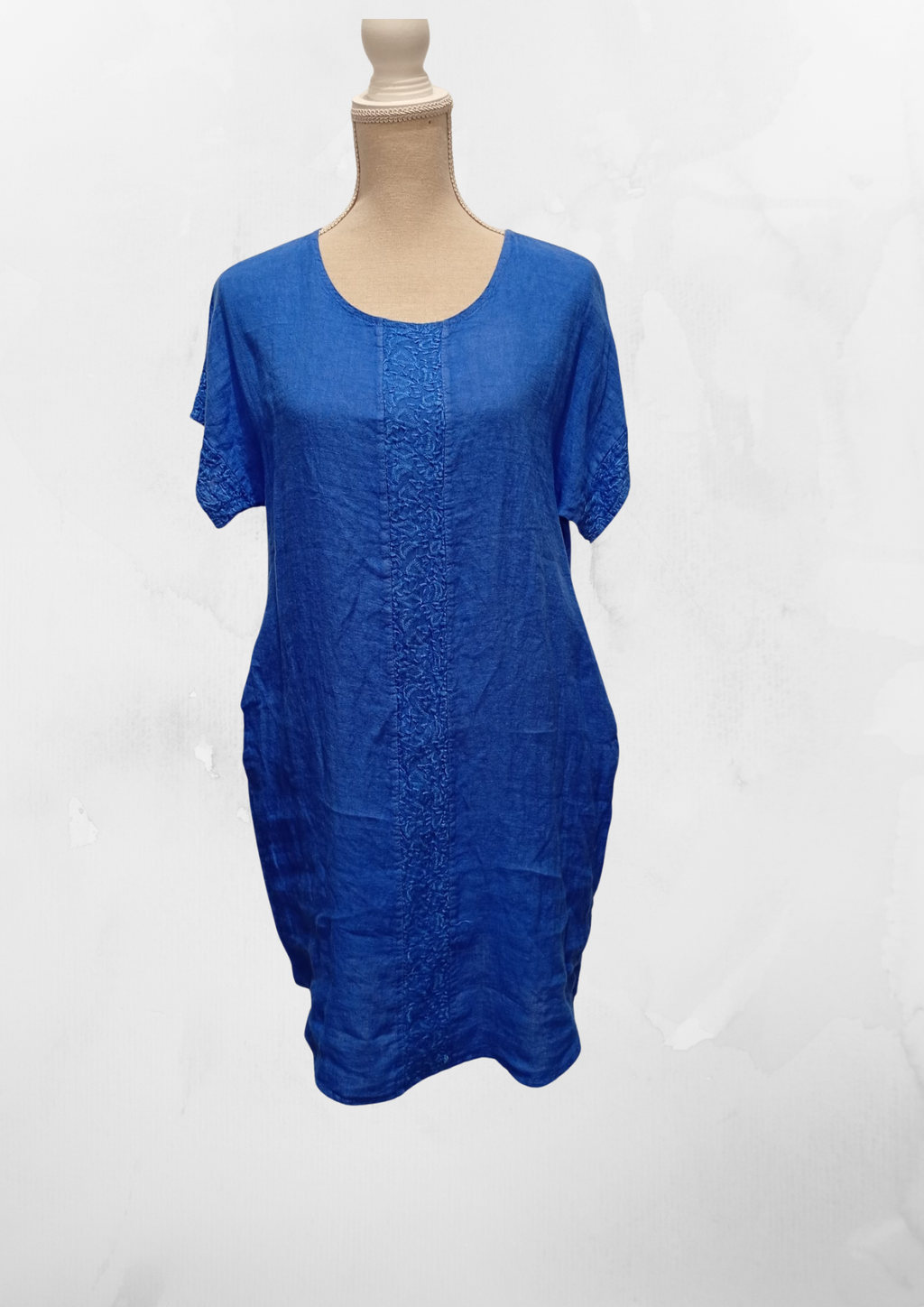100% Linen Short Dress Blue