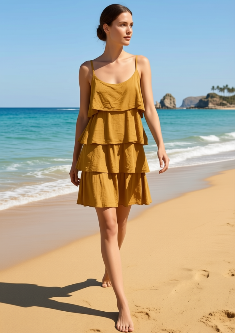 100% Linen short dress Pistachio green