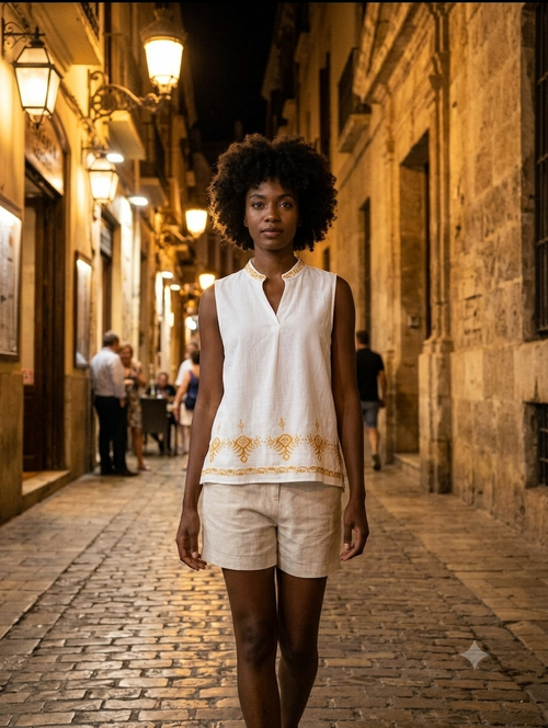 Blusa - Blanca Hilo Dorado- Algodón 100%