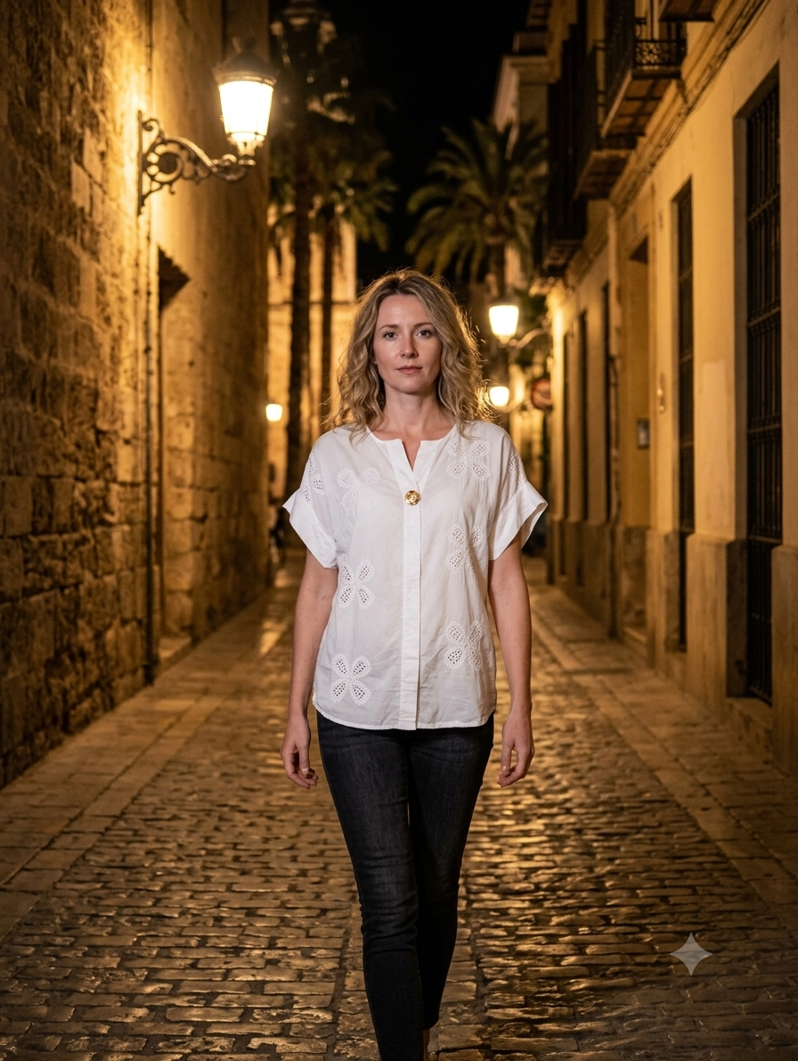 Blusa - Blanca Bordado Flores- Algodón 100%