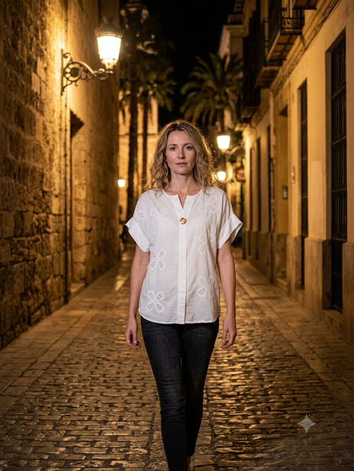 Blusa - Blanca Bordado Flores- Algodón 100%