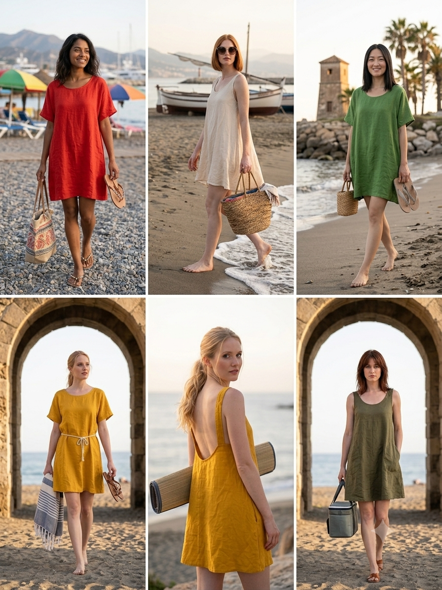 Vestido Corto -100% Lino