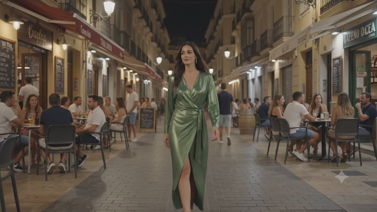 Vestido Largo - Fiesta - Color Verde Metalizado