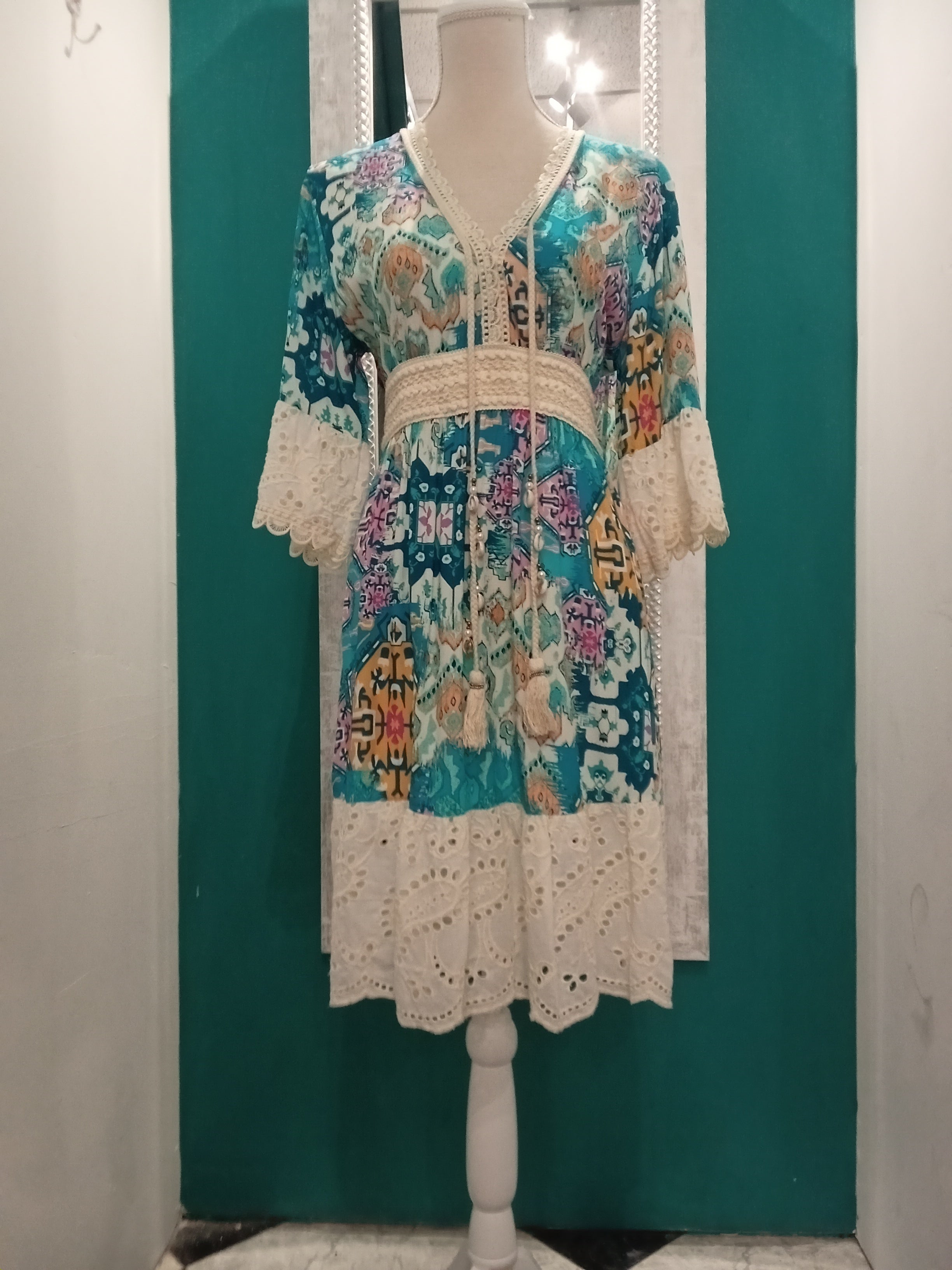 Vestido Estilo Boho - Azul - Viscosa y Algodon