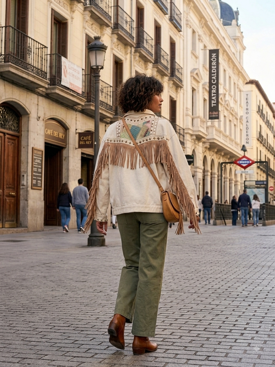 Chaqueta Western - Baige - Estilo Rustico - Bohemio