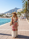 Vestido Estilo Boho - Azul - Baige - Viscosa y Algodon