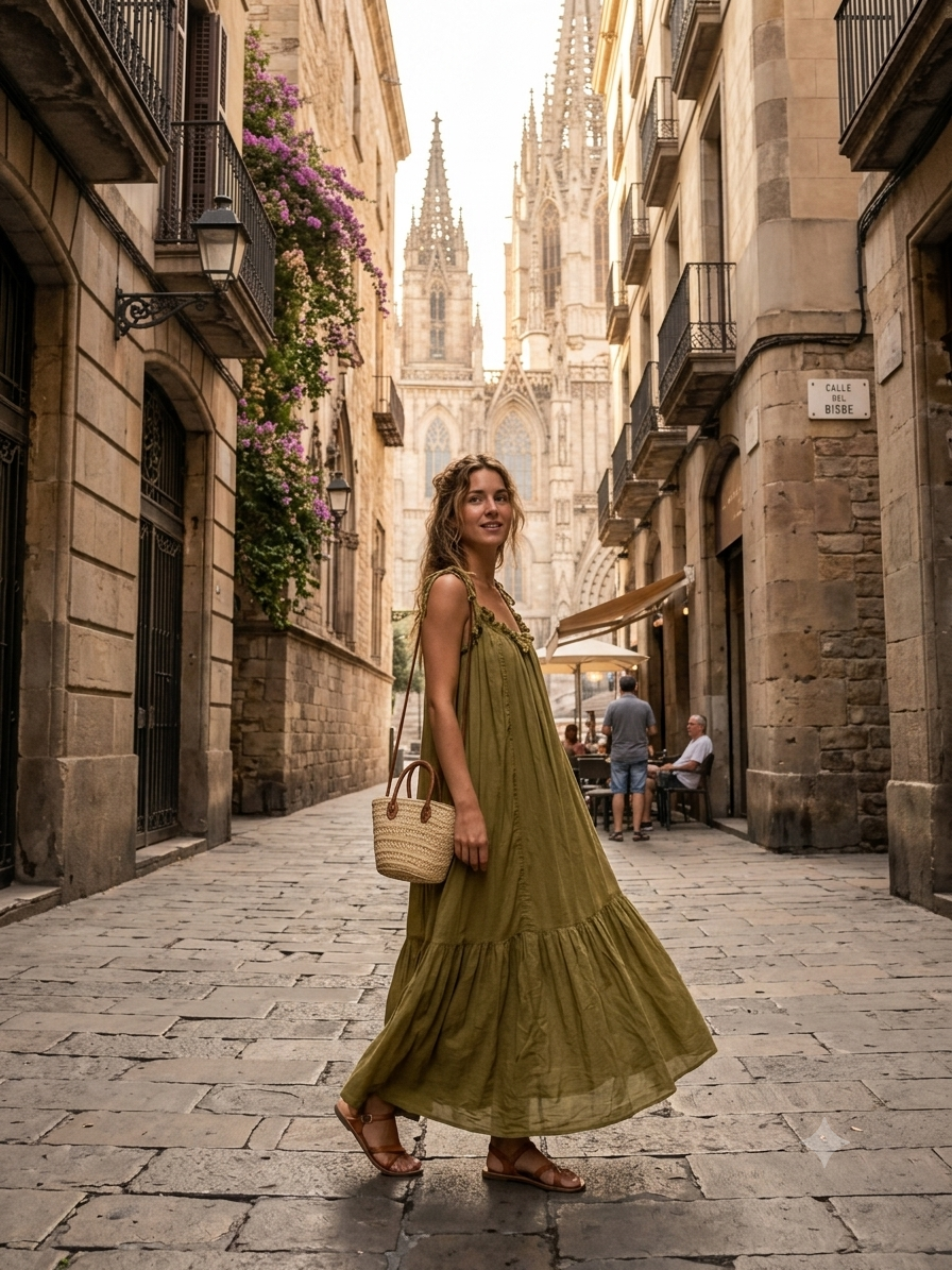 Vestido - Pistacho- Boho -Shic Mediterraneo - 100 % Algodon