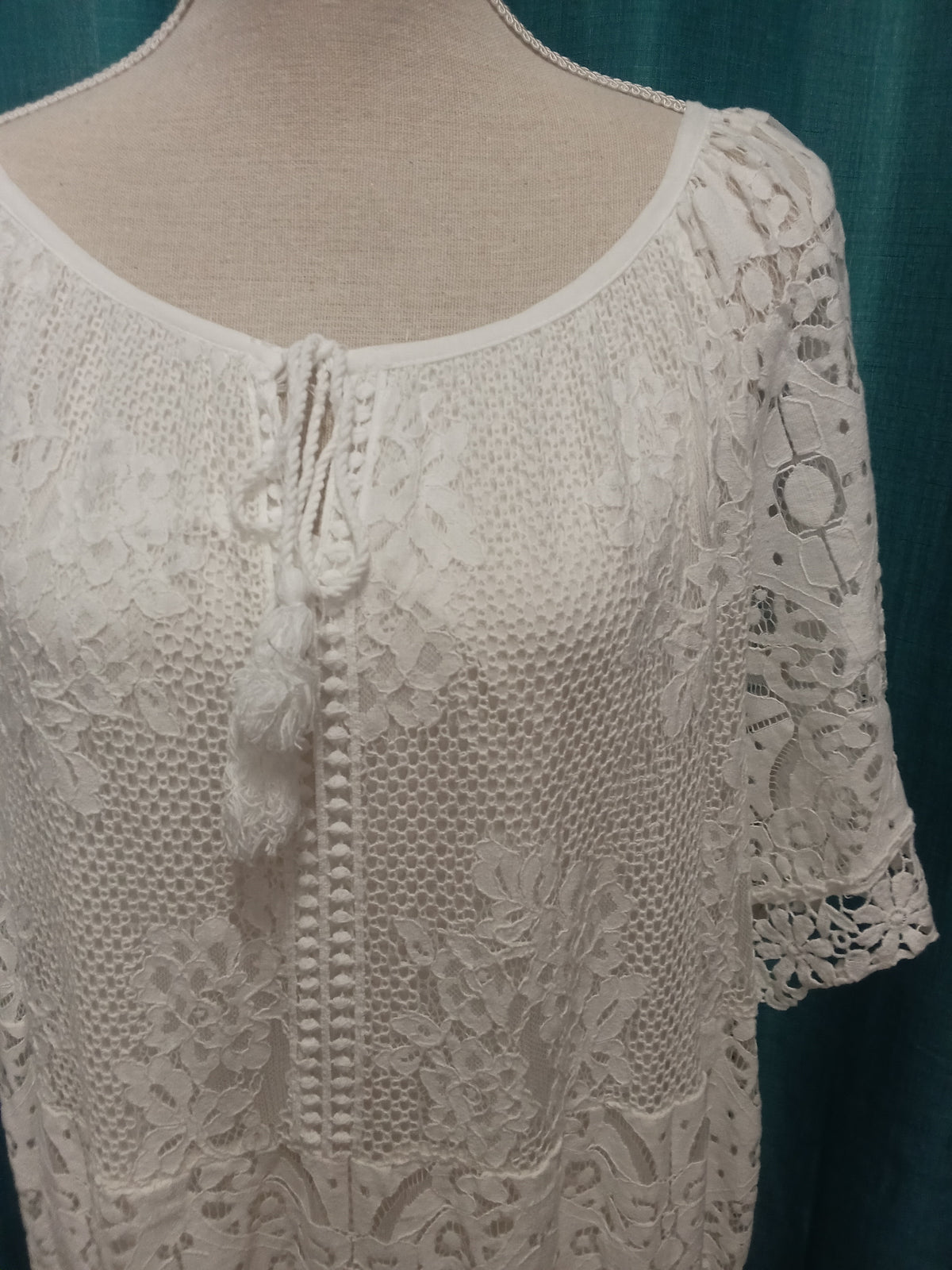 Vestido Estilo Boho - Blanco - Viscosa y Algodon