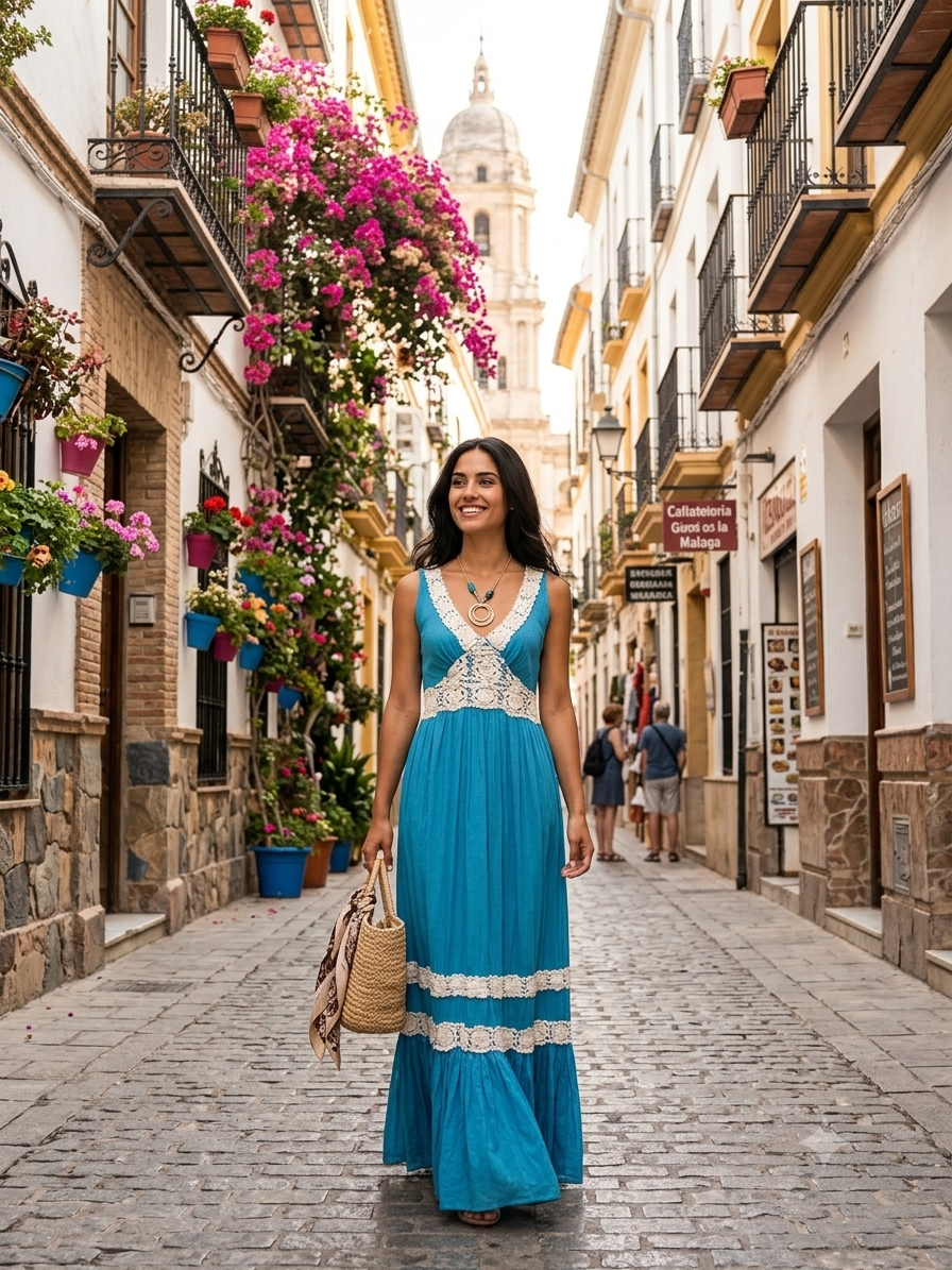 Vestido Largo - Azul- Estilo Ibicenco - Boho Chic 100%Algodon - Marca JOT