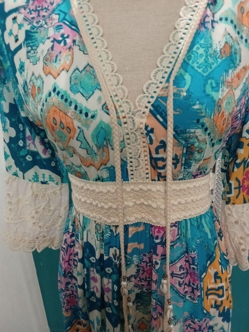 Vestido Estilo Boho - Azul - Viscosa y Algodon
