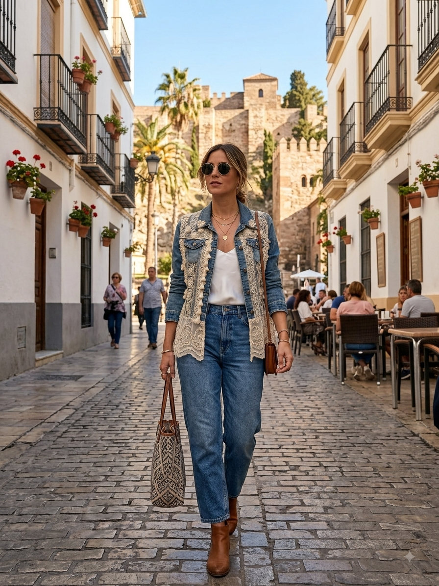 Chaqueta Vaquera con Encaje y Bordados