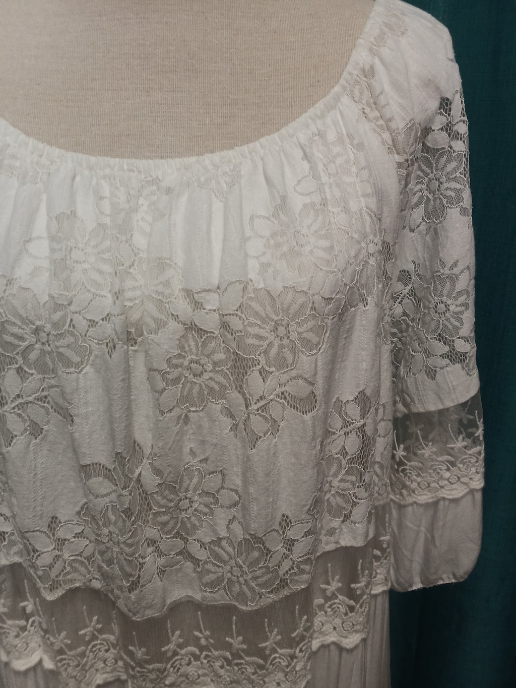 Vestido Estilo Boho - Blanco - Viscosa y Algodon