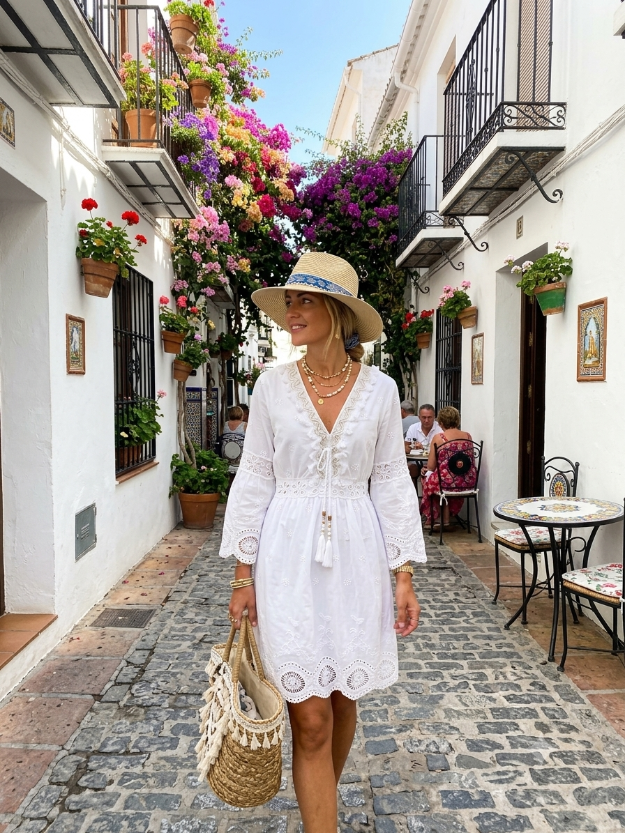 Vestido Corto - Estilo Ibicenco - Boho Chic - 100% Algodon