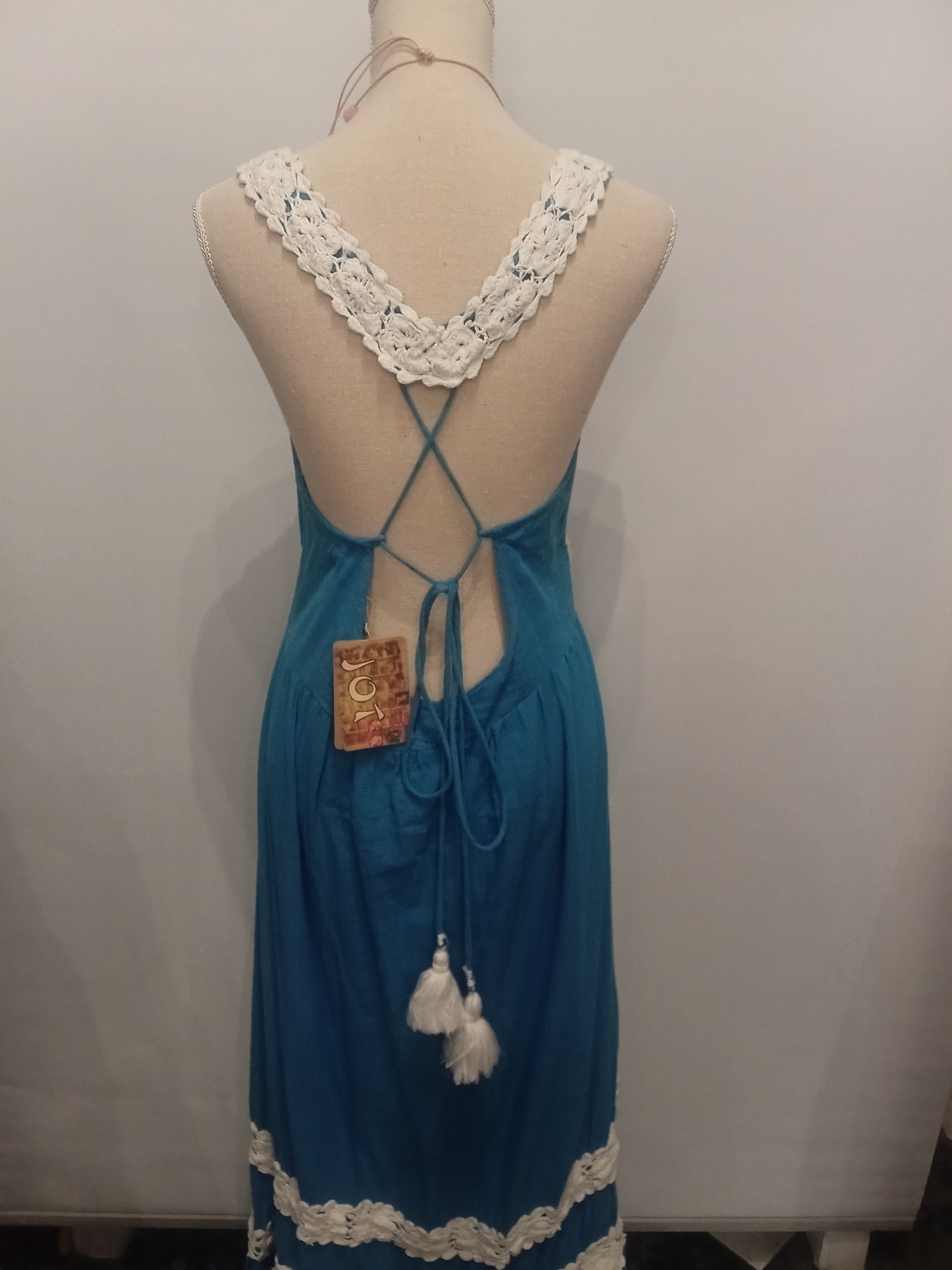 Vestido Largo - Azul- Estilo Ibicenco - Boho Chic 100%Algodon - Marca JOT