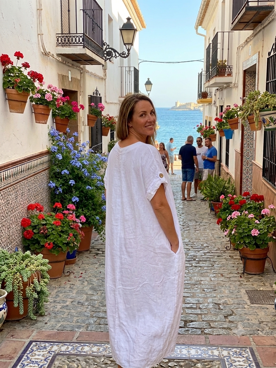 Vestido Lino 100% - Estilo Ibicenco - Boho Chic - Blanco