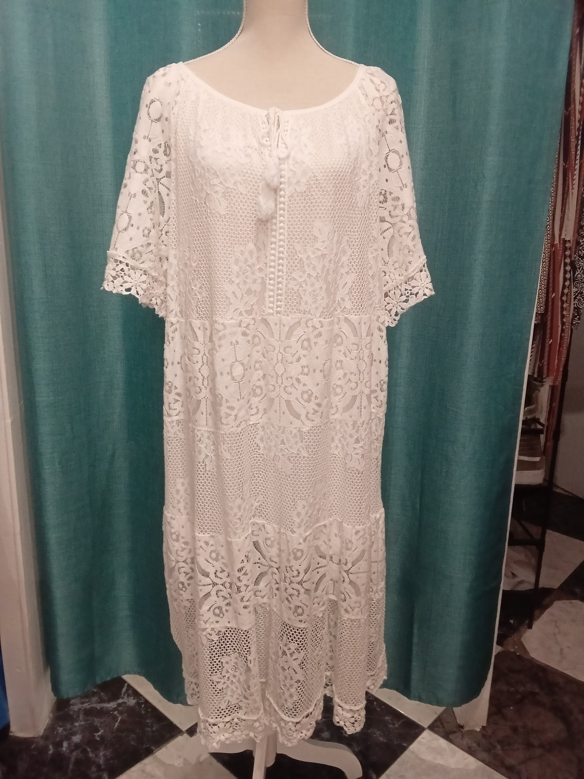 Vestido Estilo Boho - Blanco - Viscosa y Algodon