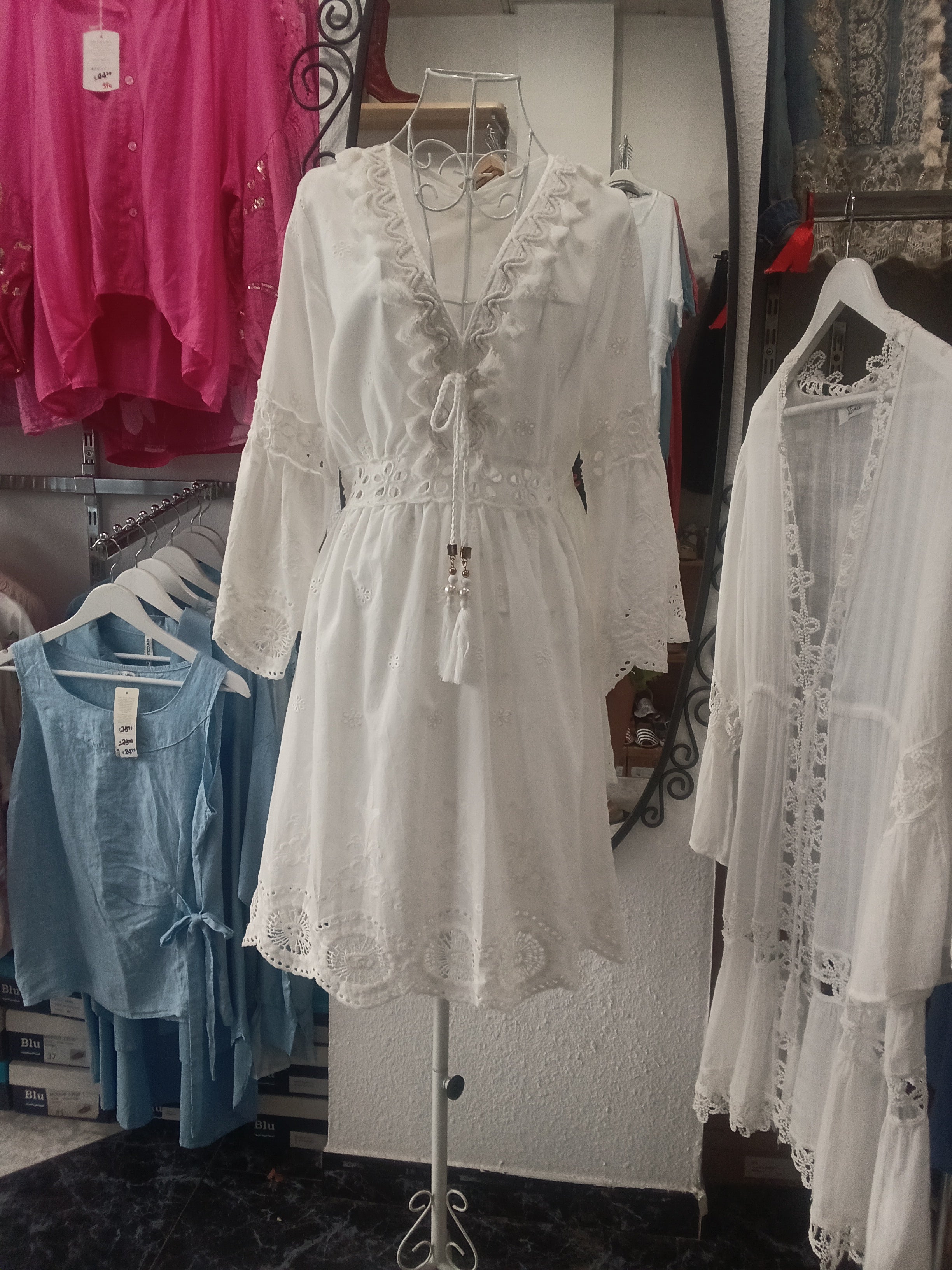 Vestido Corto - Estilo Ibicenco - Boho Chic - 100% Algodon