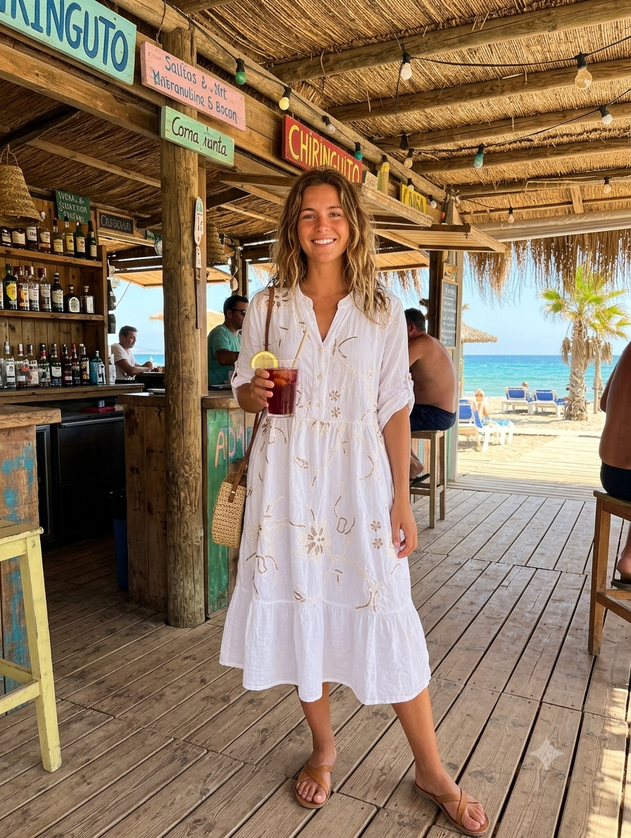 Vestido Estilo Boho - Blanco - Algodon 100%
