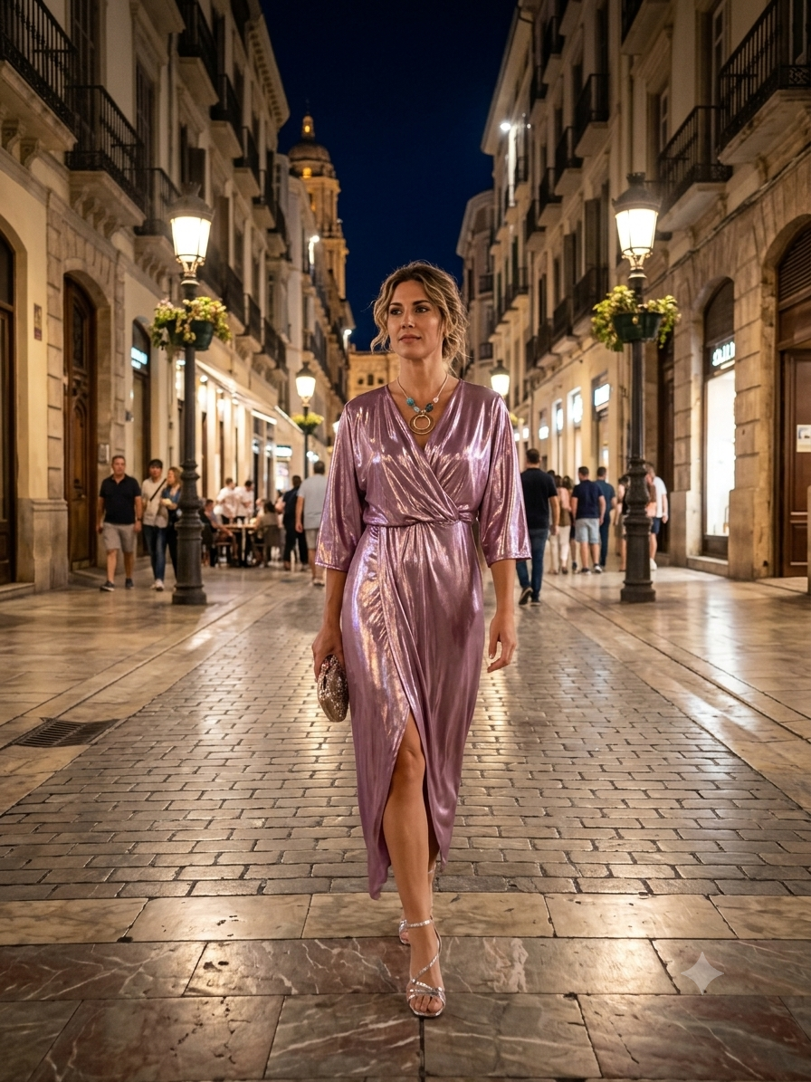 Vestido Largo - Fiesta - Color Malva Metalizado