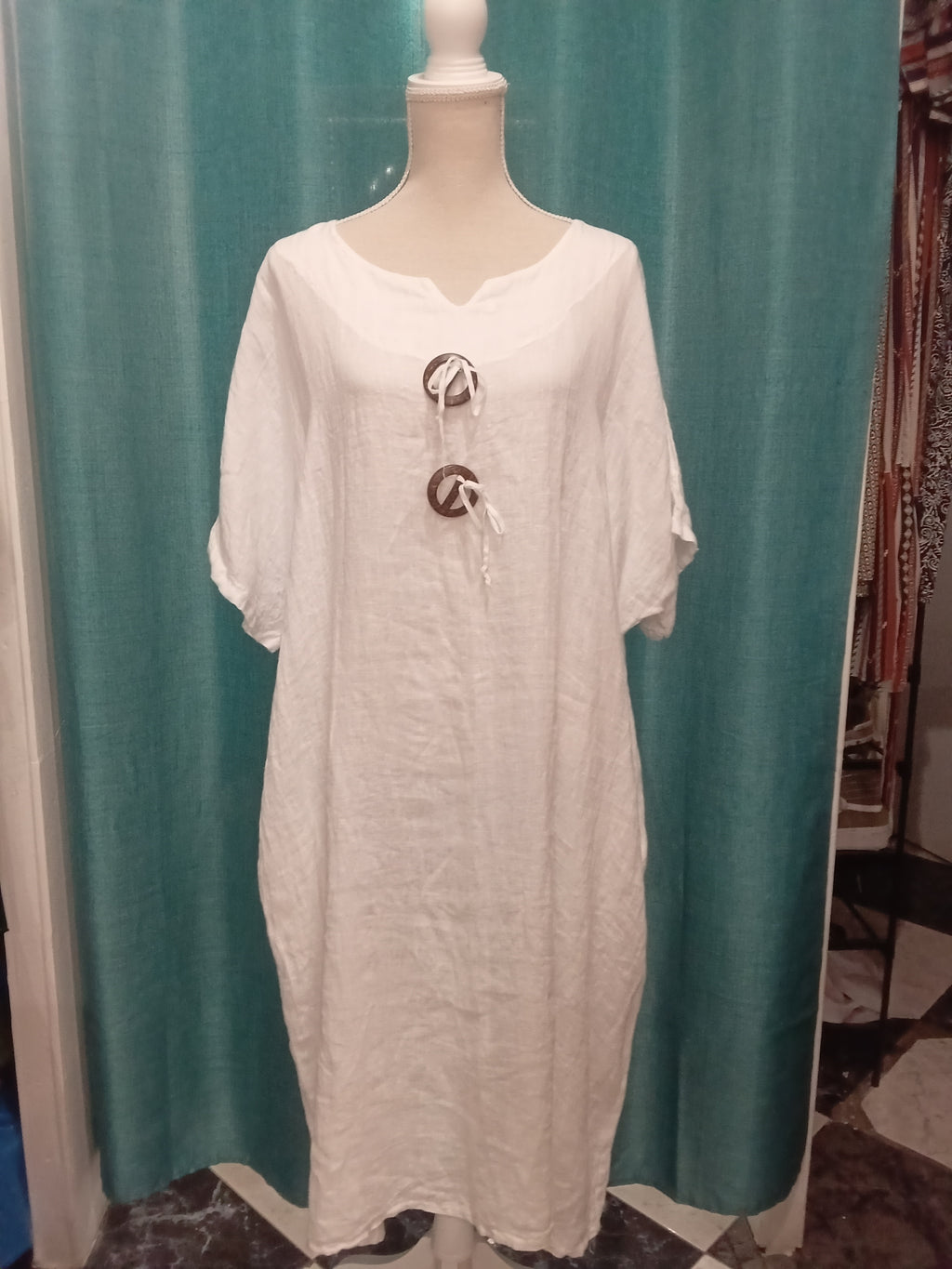 Vestido Lino 100% - Estilo Ibicenco - Boho Chic - Blanco