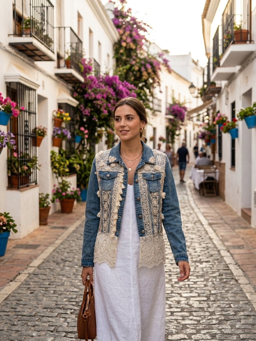 Chaqueta Vaquera con Encaje y Bordados