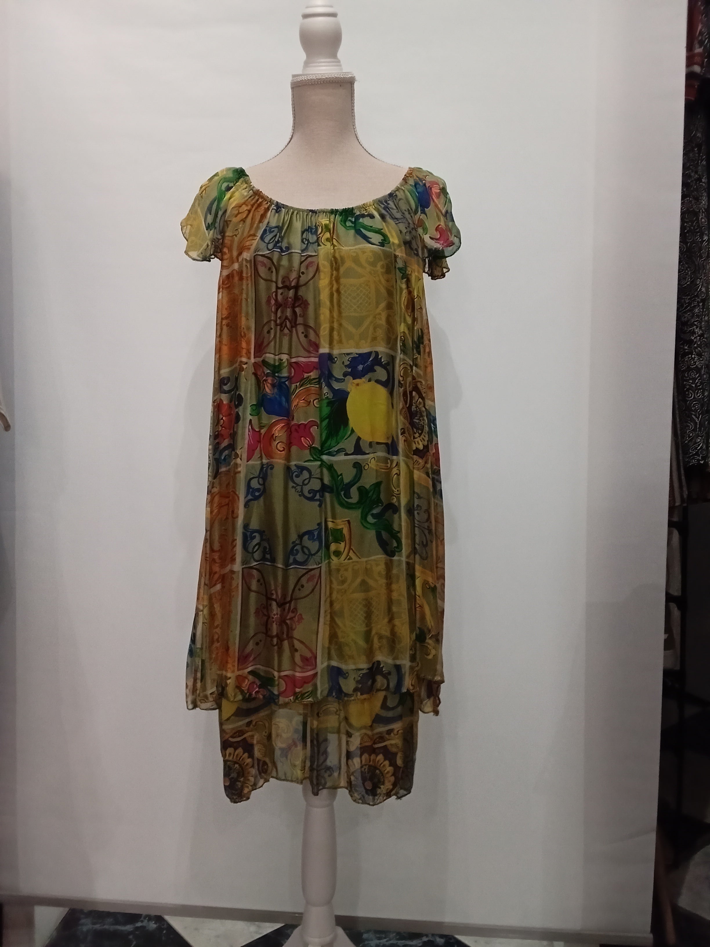 Vestido Midi - Estampado - Amarillo- Seda - Viscosa