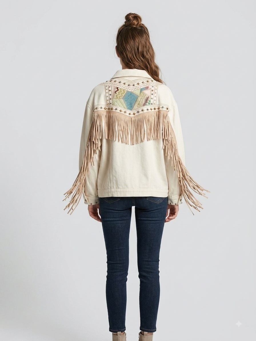 Chaqueta Western - Baige - Estilo Rustico - Bohemio